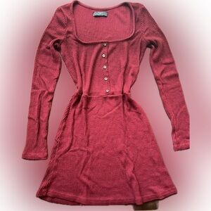 Bershka (BSK) Women's Soft Mini Dress - Long Sleeves, Red/Burgundy, Size S
